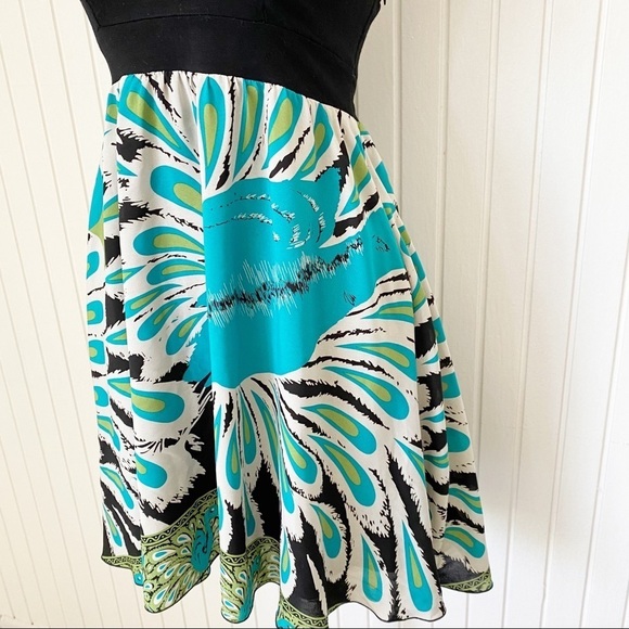 Tricia Fix Black Teal Peacock Strapless Sundress Size Small - Picture 4 of 13